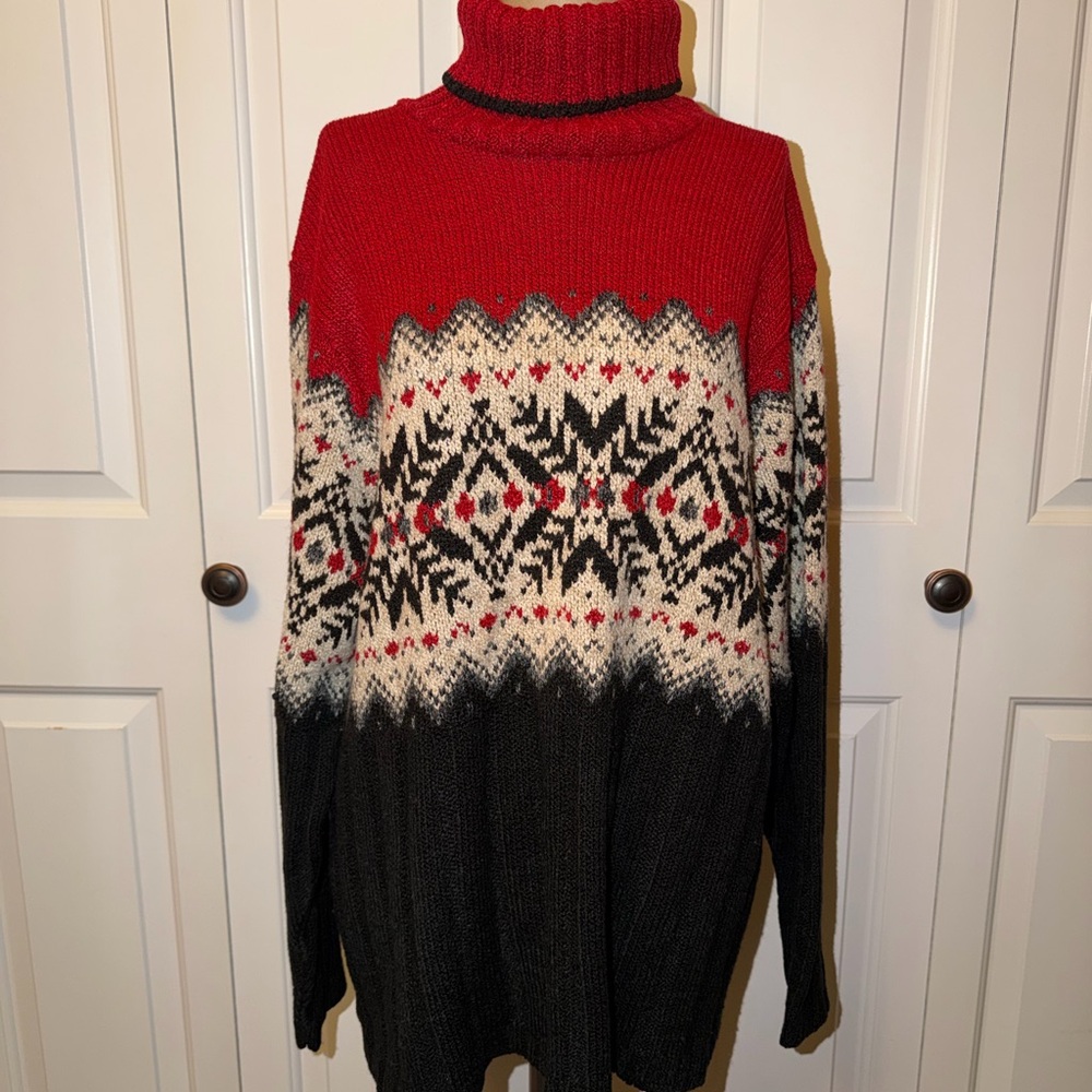 Fashion Bug Red and Black Nordic Turtleneck Sweater